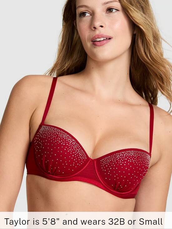 PINK Victoria's Secret Other - PINK WINK Push Up Balconette Bra Shimmer Mesh Red Lacquer 34B Victoria's Secret